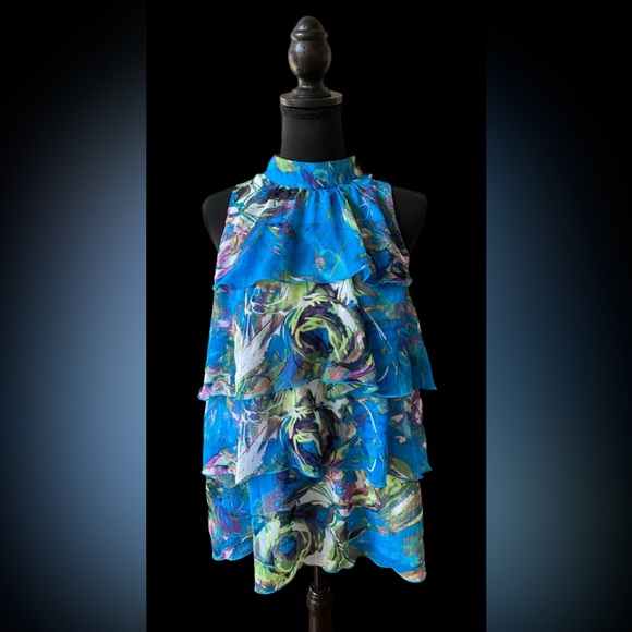 NY Collection: Blue Tiered Ruffle Top - Picture 14 of 16